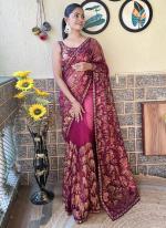 Mono Net Wine Party Wear Sequins Work Saree